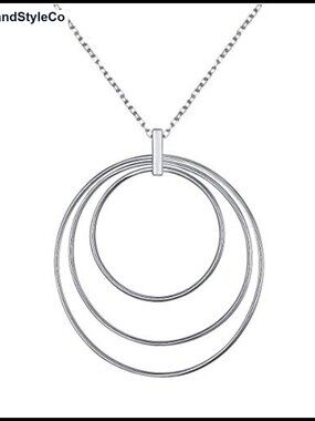 S925 Sterling Silver Triple Circle Pendant Necklace 30 Inch Long Chain